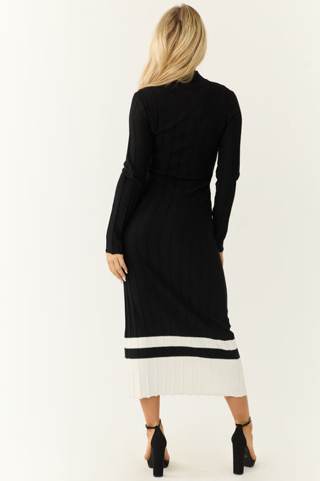 Black Colorblock Mock Neck Sweater Midi Dress