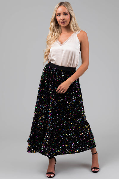 Velvet sequin midi skirt sale