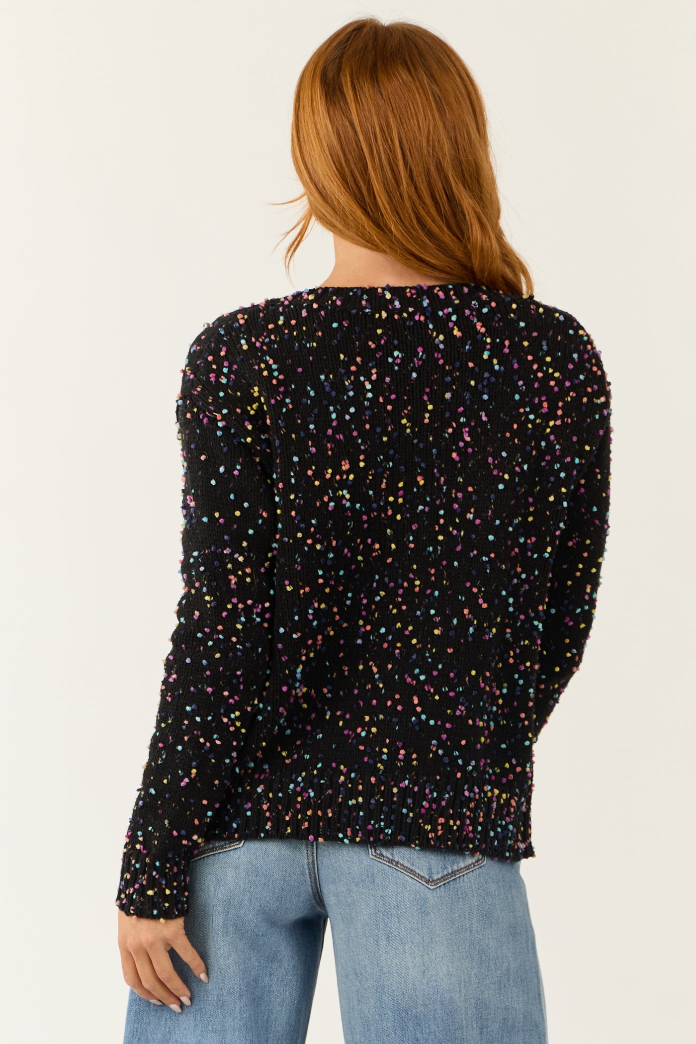 Black Confetti Knit Rhinestone Detail Cardigan