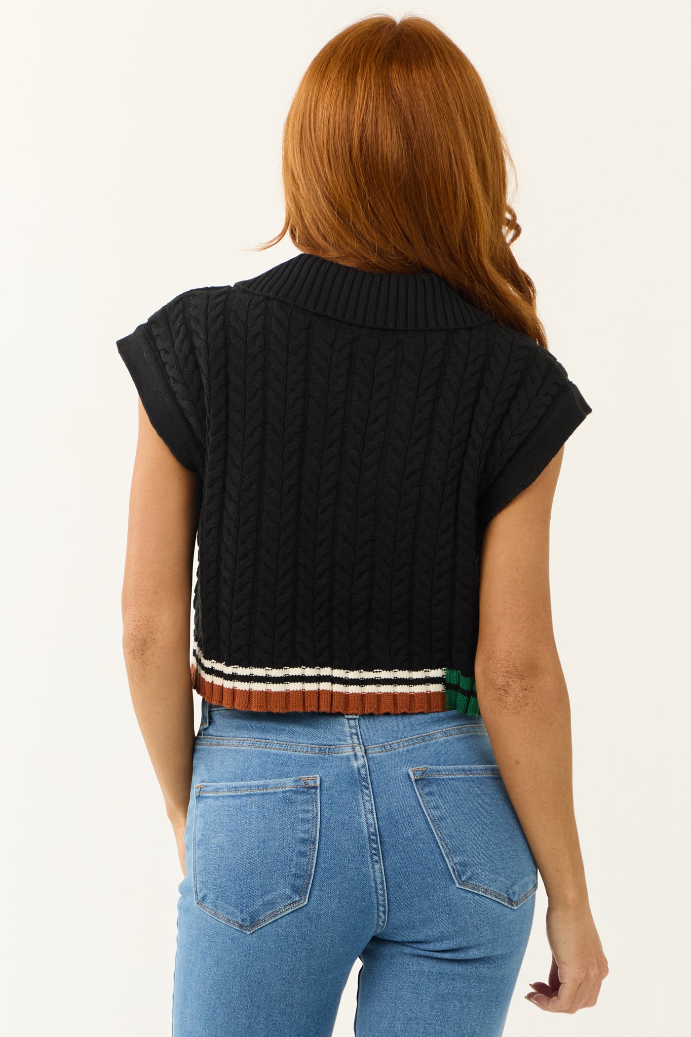 Black Contrast Hem Cropped Sweater Top