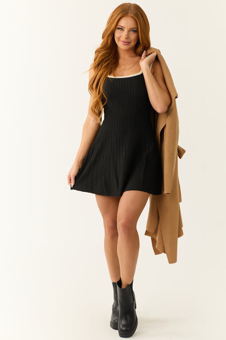 Black Contrast Square Neck Skater Mini Dress