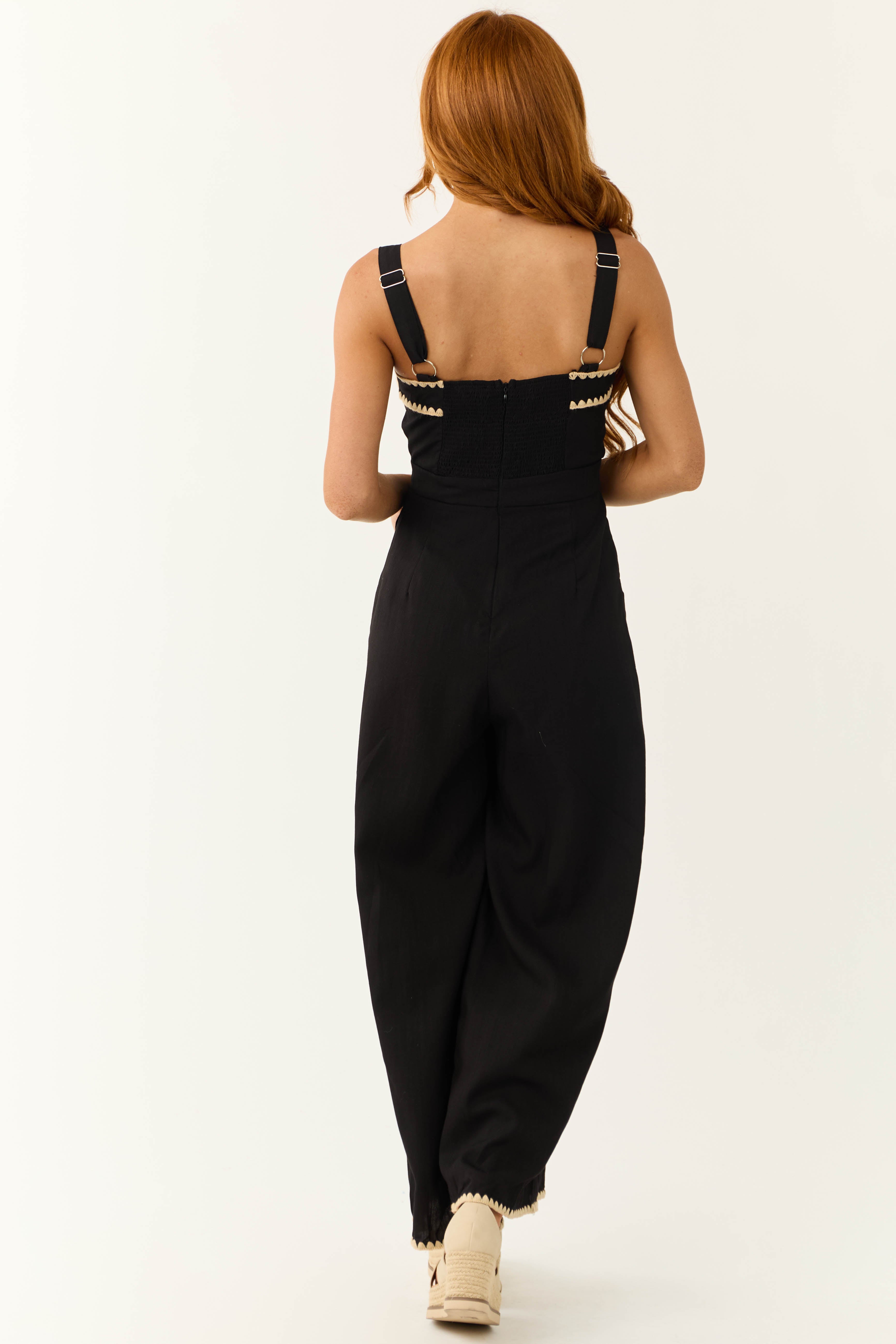 Black Contrast Stitch Sleeveless Jumpsuit Lime Lush Boutique