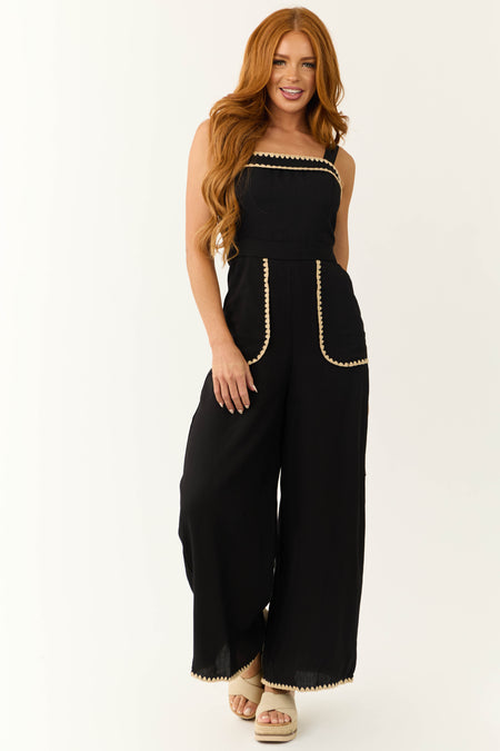 Black Contrast Stitch Sleeveless Jumpsuit