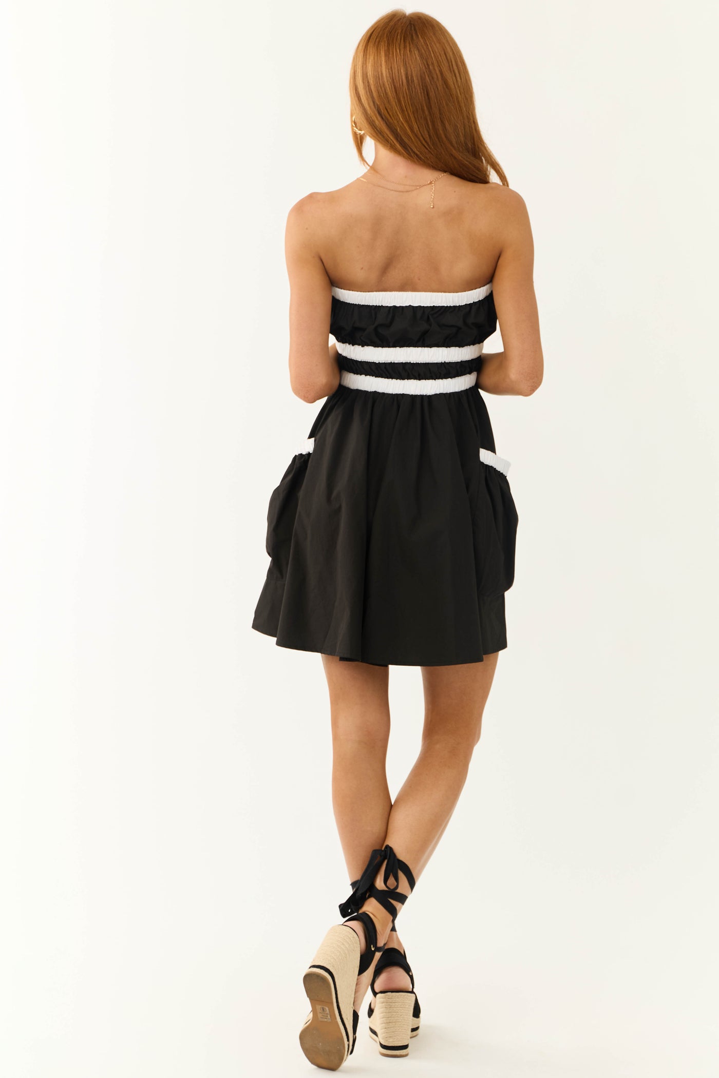 Black Contrast Trim Strapless Short Dress
