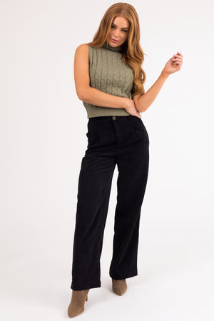 Black Corduroy Trouser Straight Leg Pants