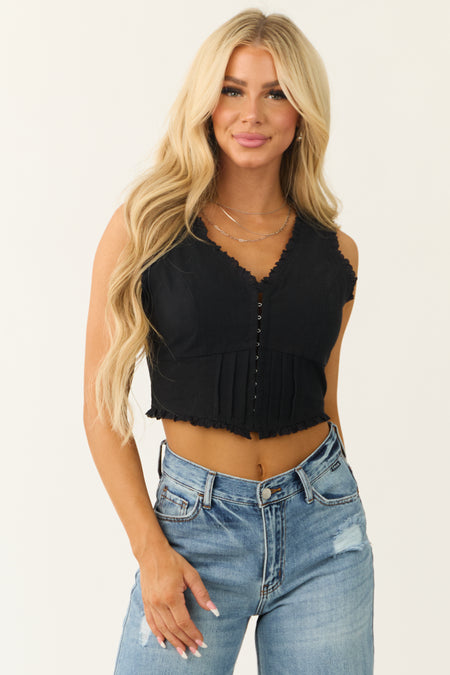 Black Corset Style Sleeveless Crop Top