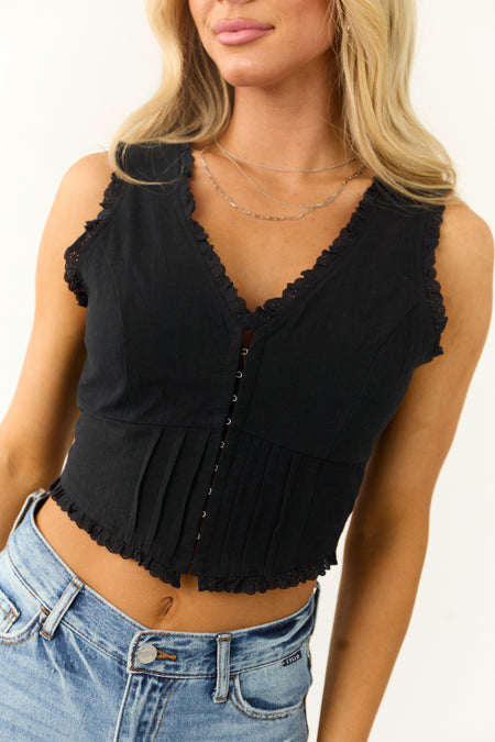 Black Corset Style Sleeveless Crop Top