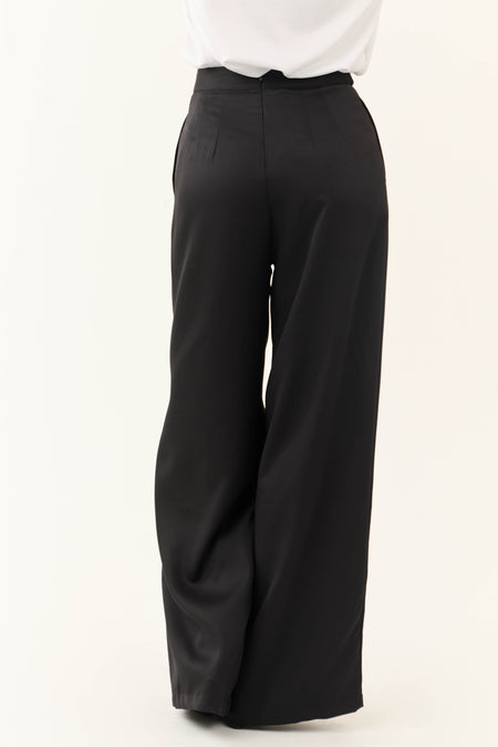 Black Criss Cross Button Wide Leg Pants