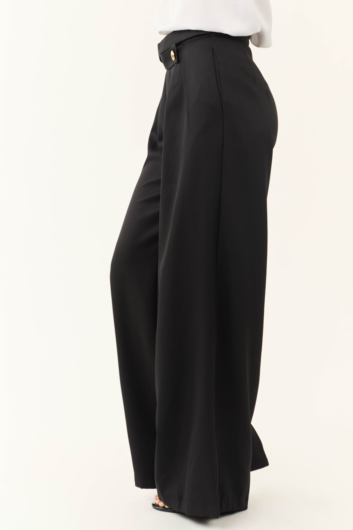 Black Criss Cross Button Wide Leg Pants