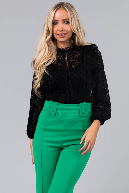 Black Crochet Lace Long Sleeve Bodysuit