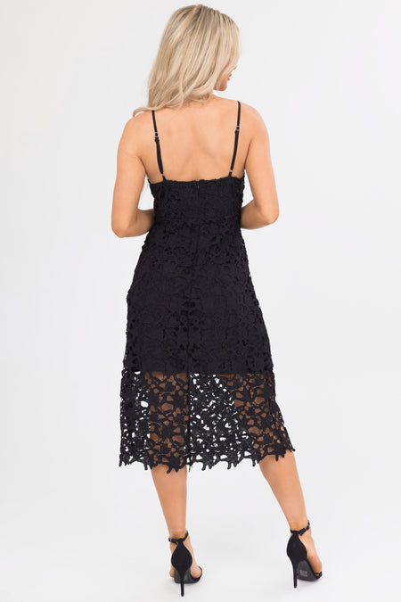 Black Crochet Lace Sleeveless Midi Dress