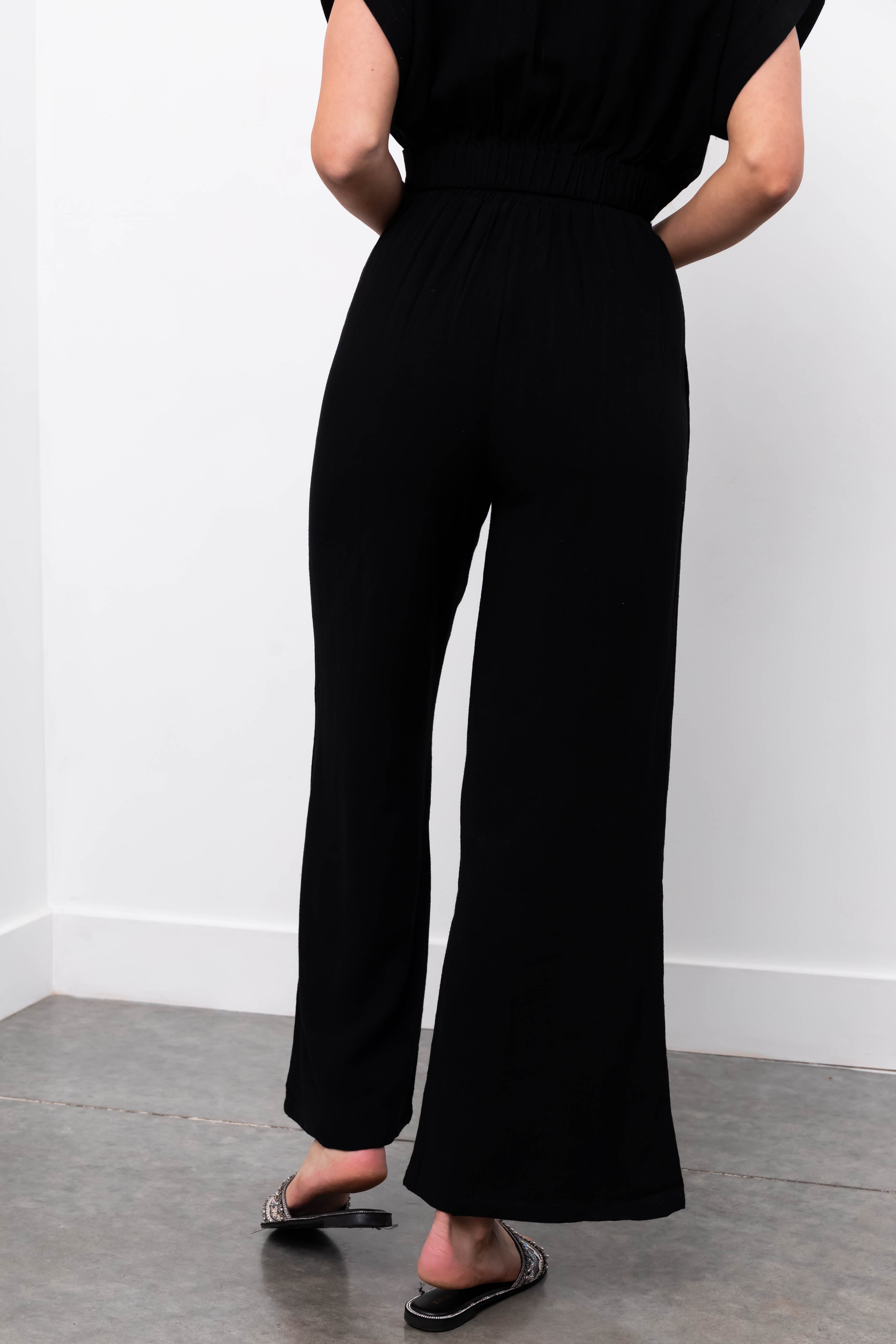 Black Crop Top and Wide Leg Pants Set