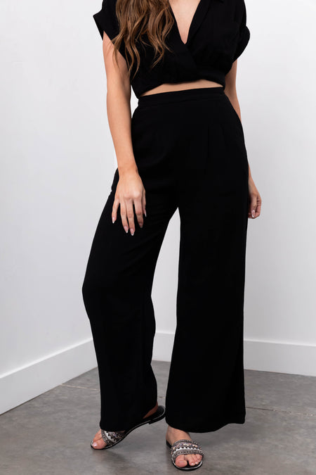 Black Crop Top and Wide Leg Pants Set