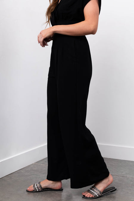 Black Crop Top and Wide Leg Pants Set