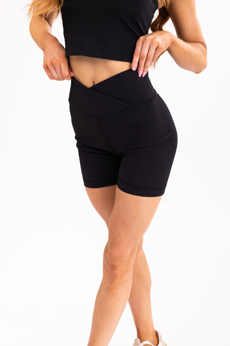 Black Crossover Ribbed Biker Shorts