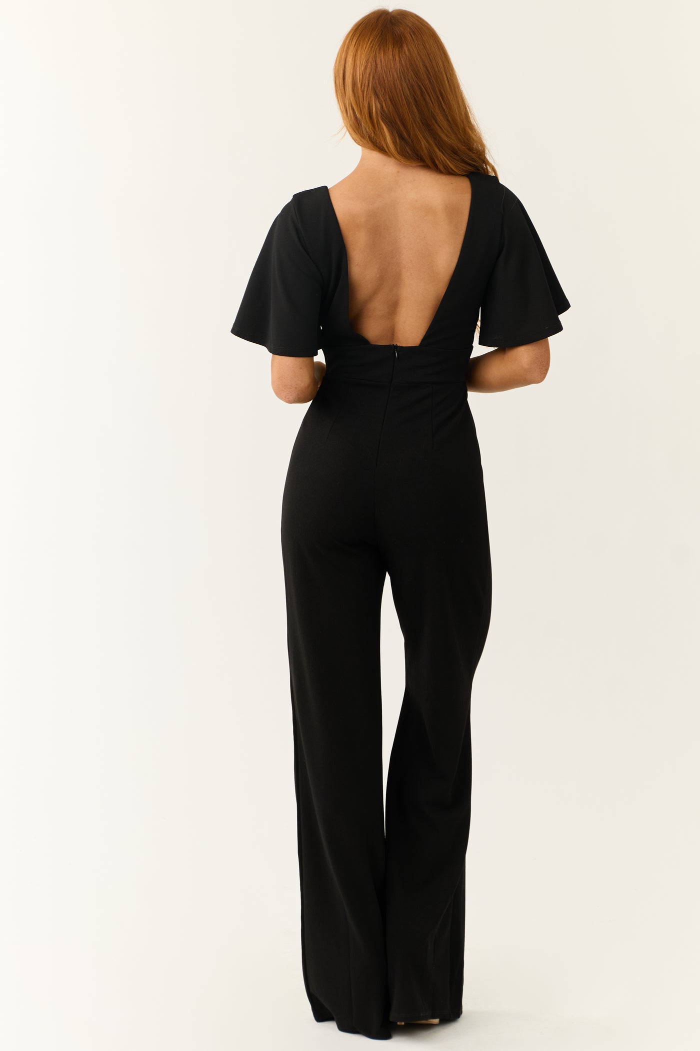 Black Deep V Neck Short Sleeve Jumpsuit