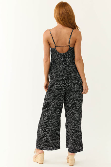 Black Dotted Wide Leg Open Back Jumpsuit