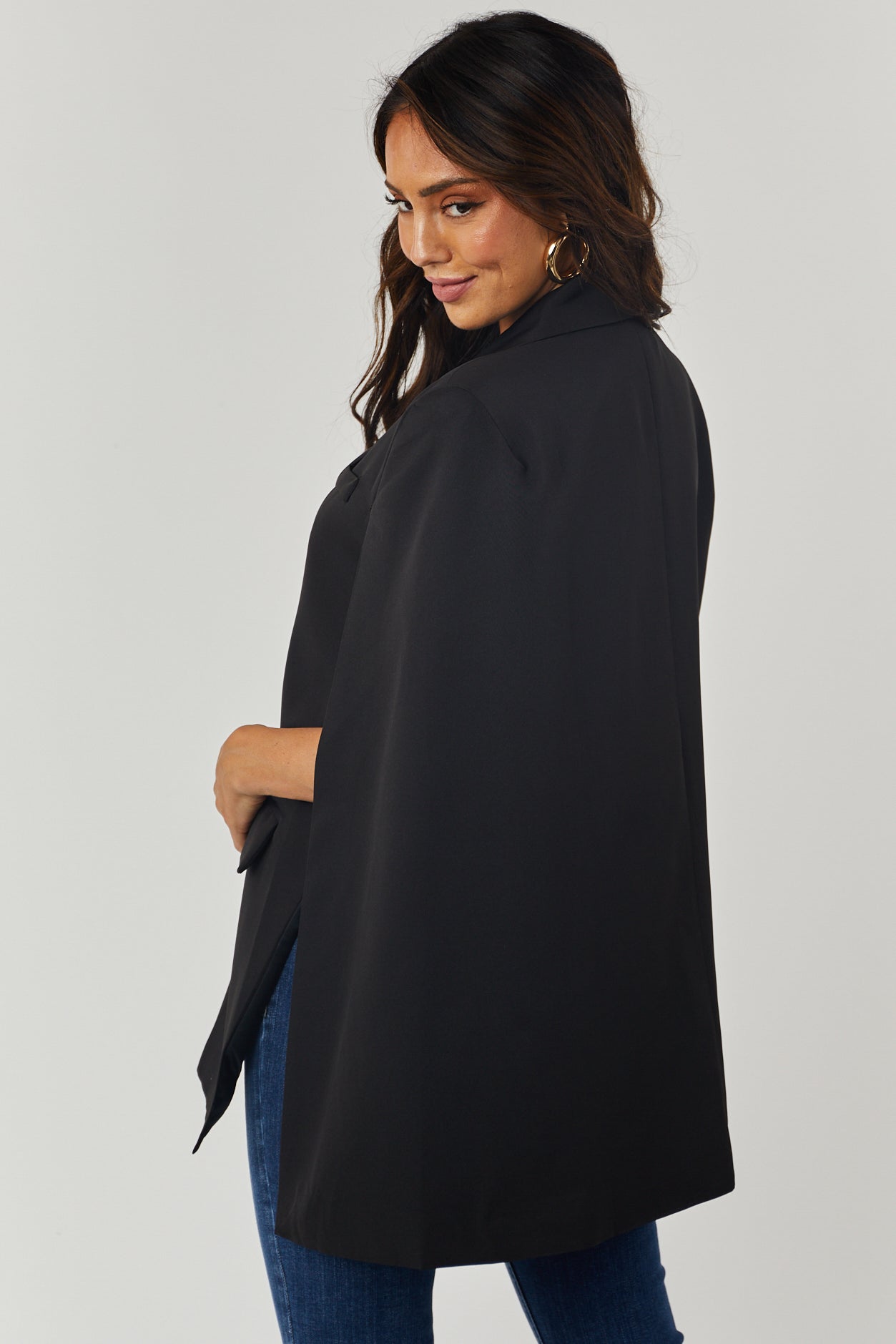 Black Double Button Cape Blazer