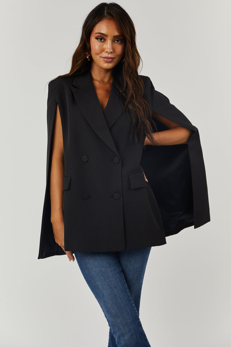 Black Double Button Cape Blazer