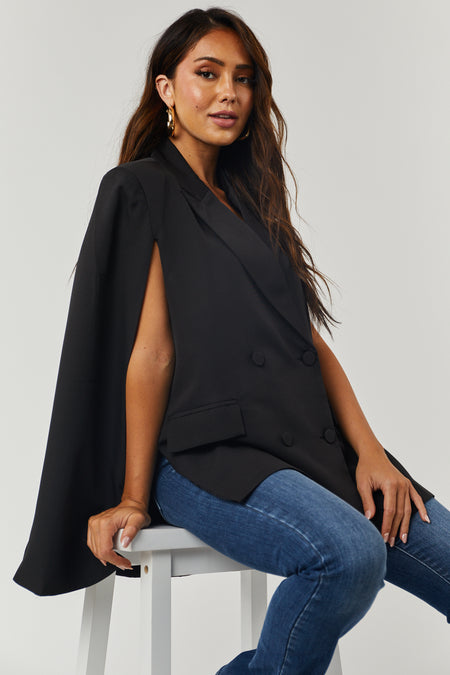 Black Double Button Cape Blazer