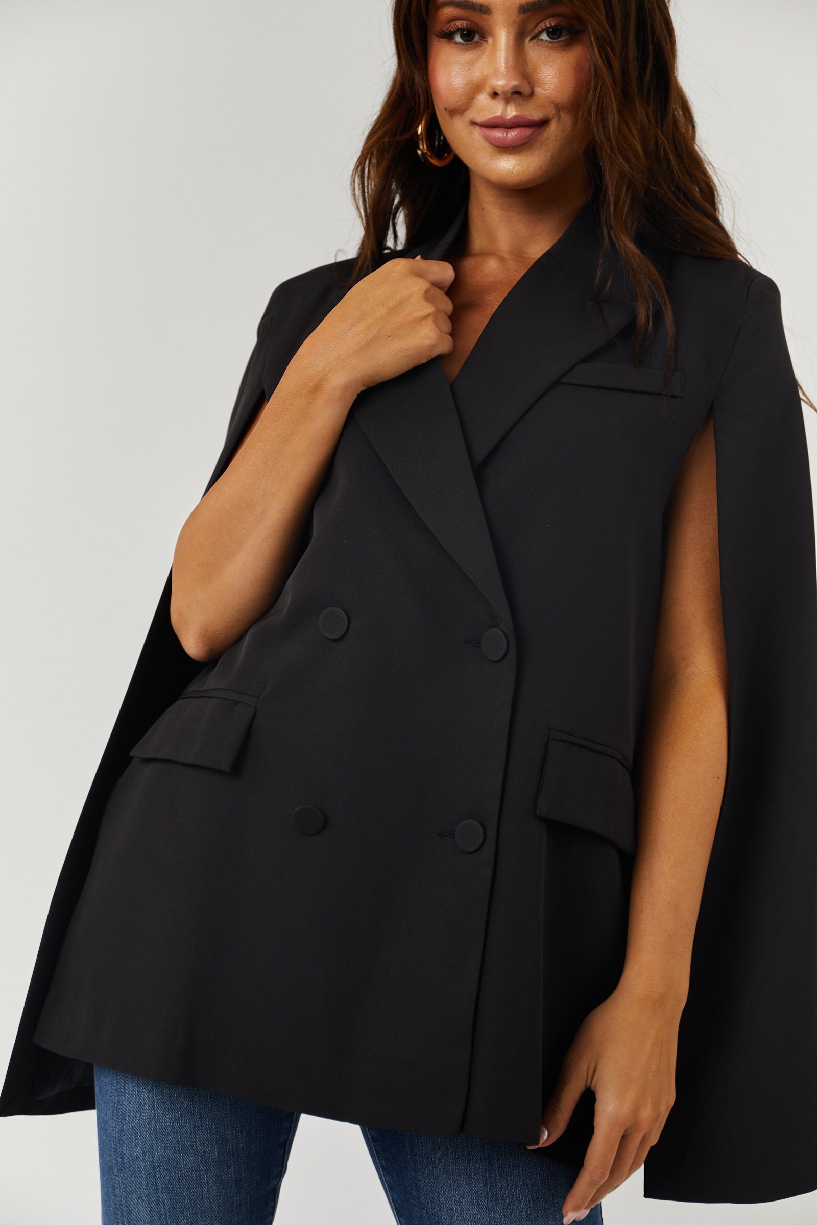 Black Double Button Cape Blazer