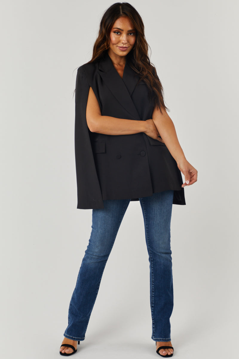 Black Double Button Cape Blazer