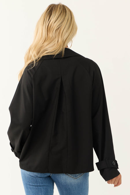 Black Double Button Long Sleeve Collared Jacket