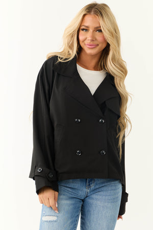 Black Double Button Long Sleeve Collared Jacket