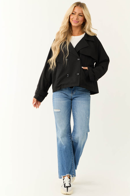 Black Double Button Long Sleeve Collared Jacket