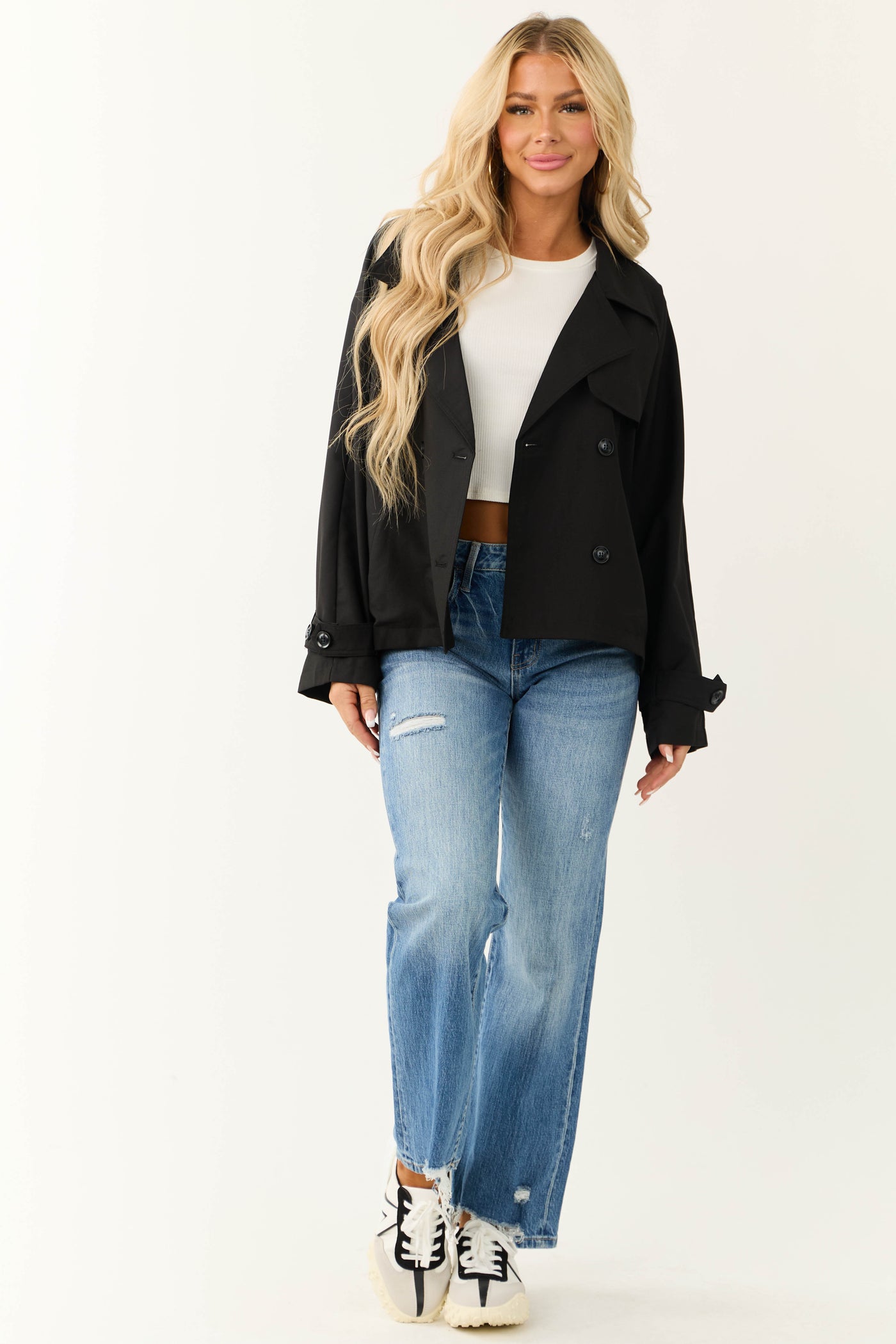 Black Double Button Long Sleeve Collared Jacket