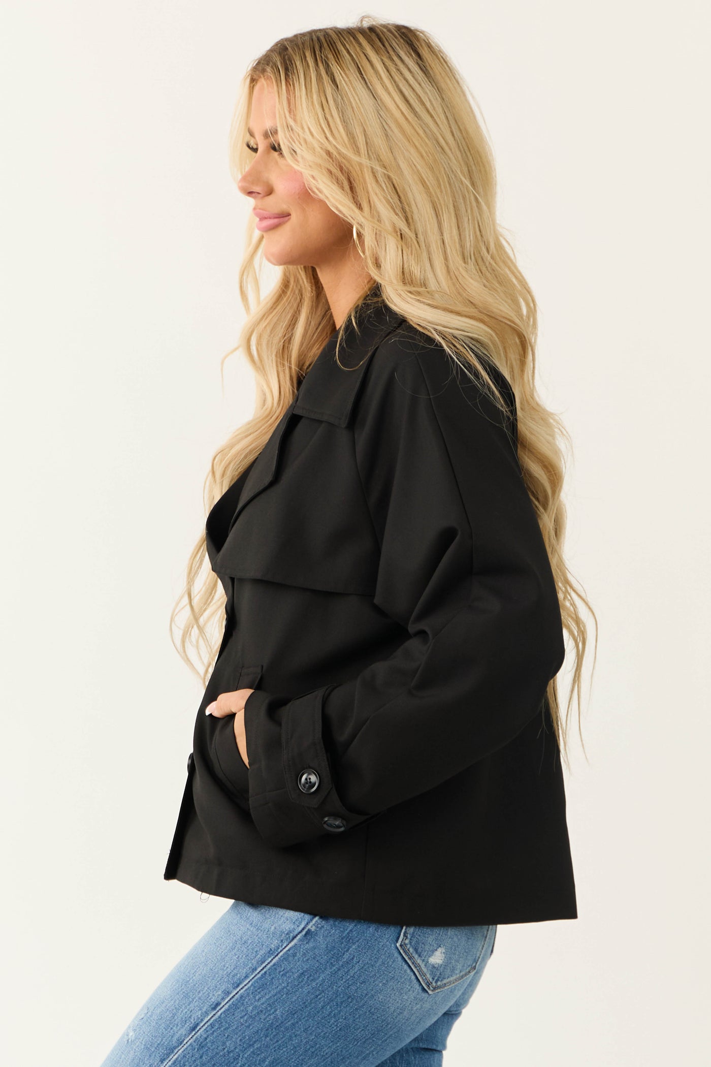 Black Double Button Long Sleeve Collared Jacket