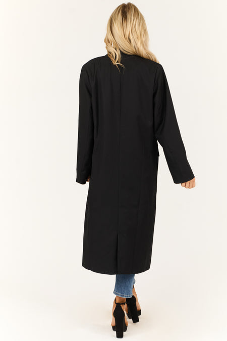 Black Double Button Satin Contrast Trench Coat