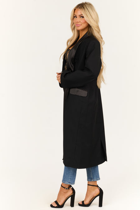 Black Double Button Satin Contrast Trench Coat