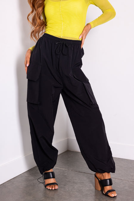 Black Drawstring Cargo Pants