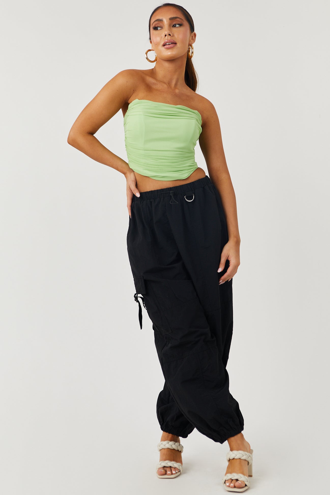 Black Drawstring Waist Balloon Cargo Pants