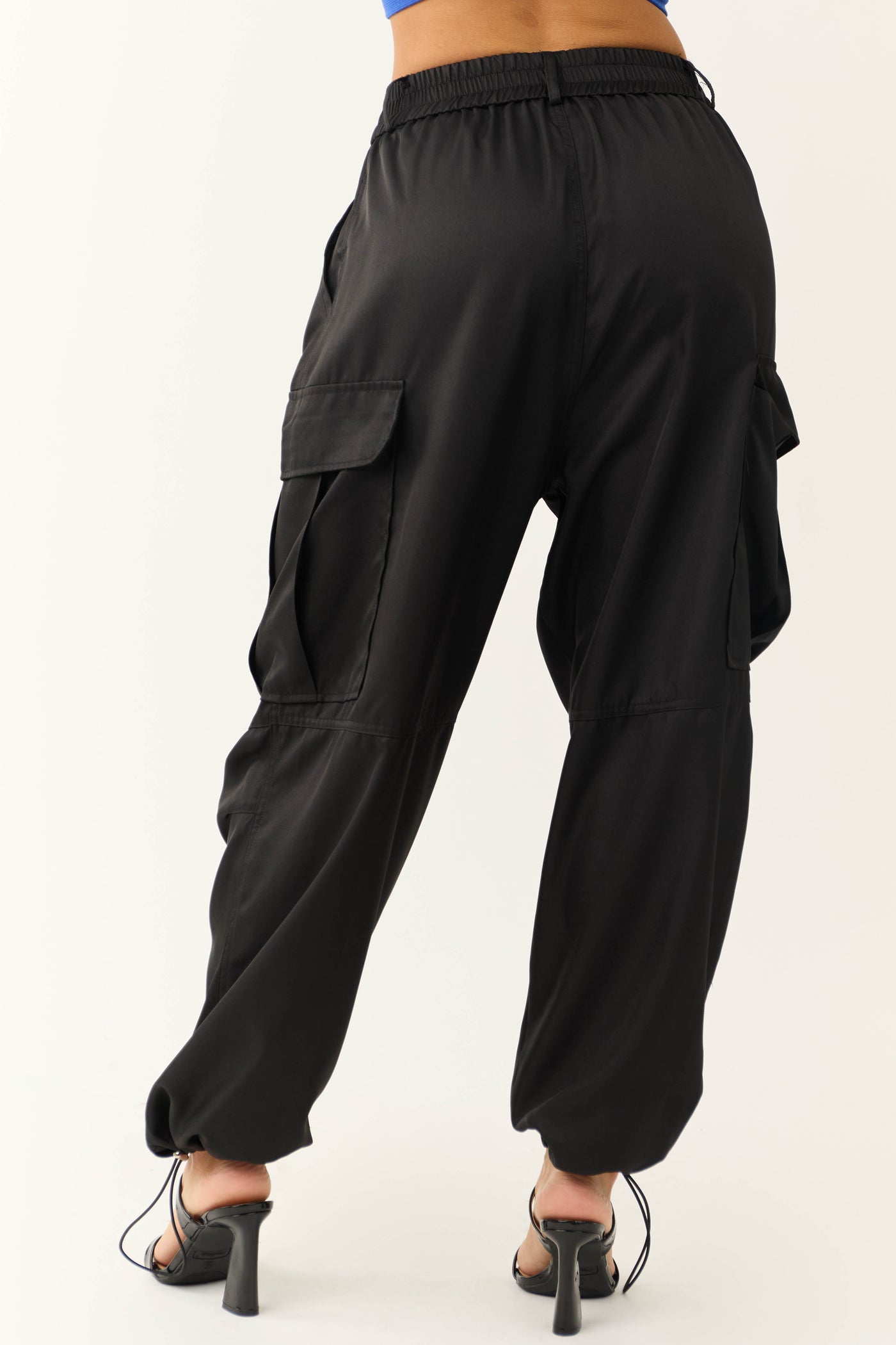 Black Elastic Waist Cargo Pants