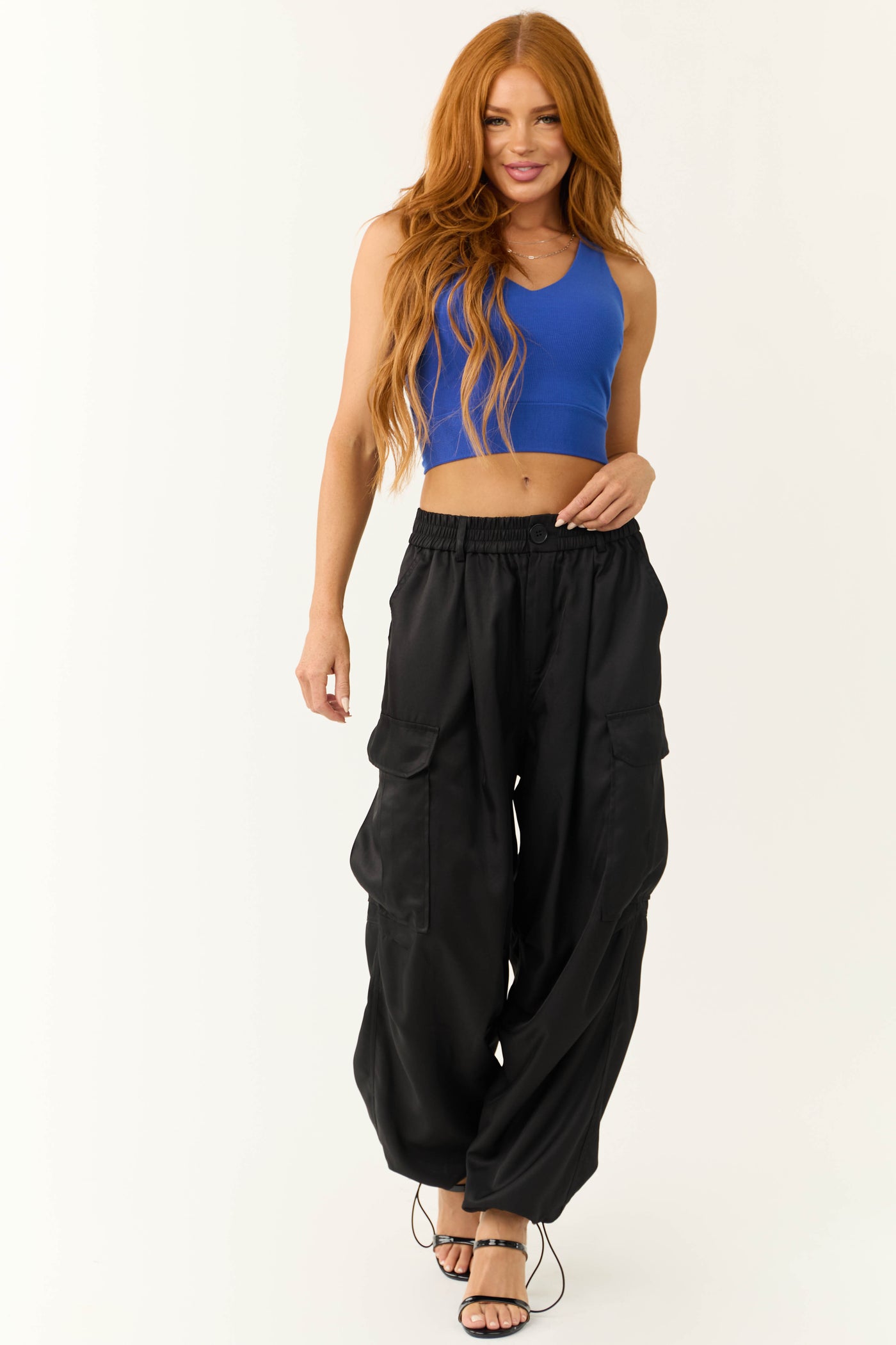 Black Elastic Waist Cargo Pants