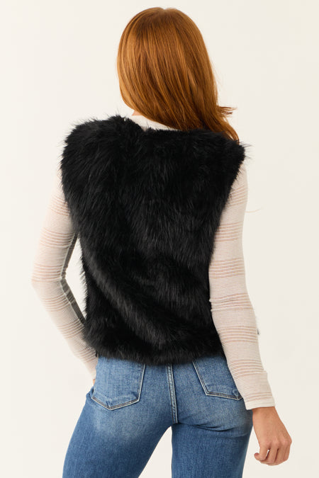 Black Faux Fur Soft Open Vest