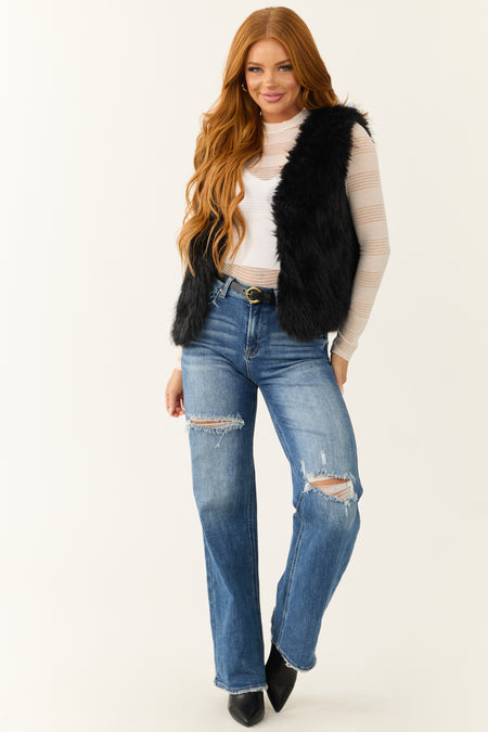 Black Faux Fur Soft Open Vest