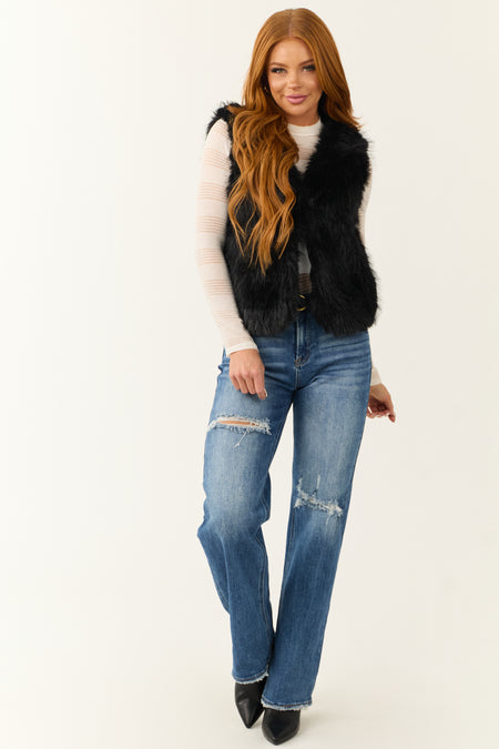 Black Faux Fur Soft Open Vest