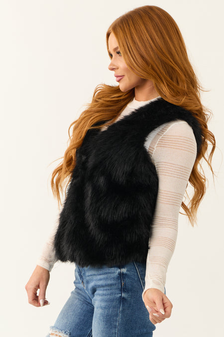 Black Faux Fur Soft Open Vest