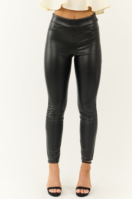 Black Faux Leather Fleece Lined Leggings