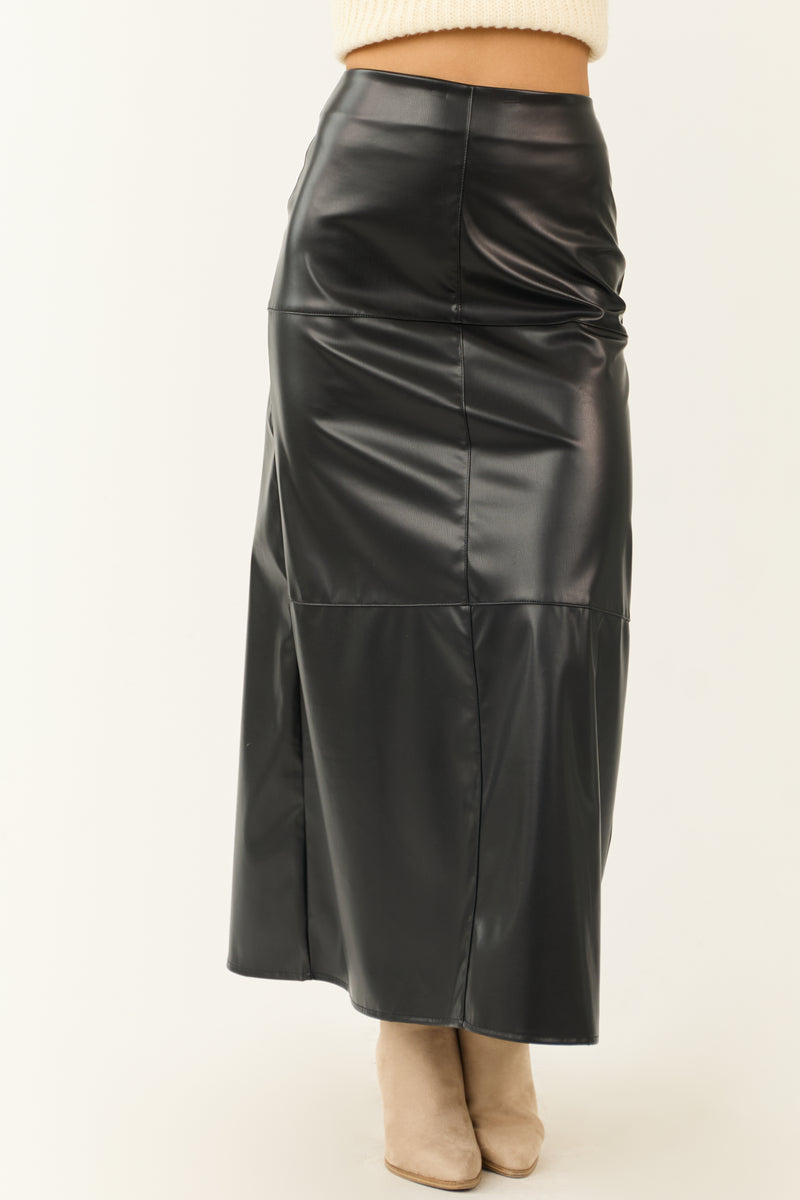 Black Faux Leather Slit Maxi Skirt