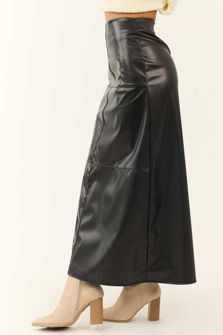 Black Faux Leather Slit Maxi Skirt