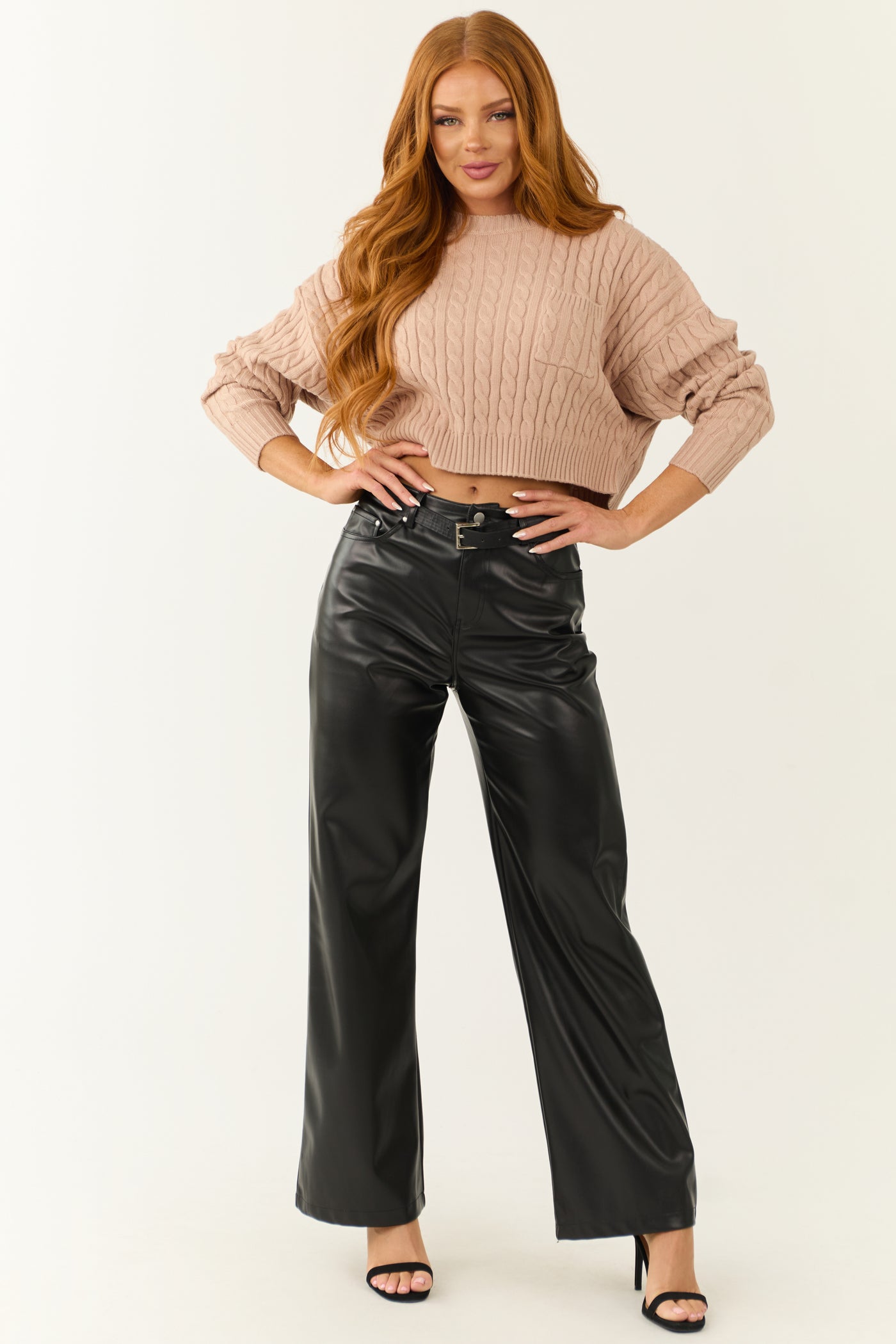 Black Faux Leather Wide Leg High Waisted Pants