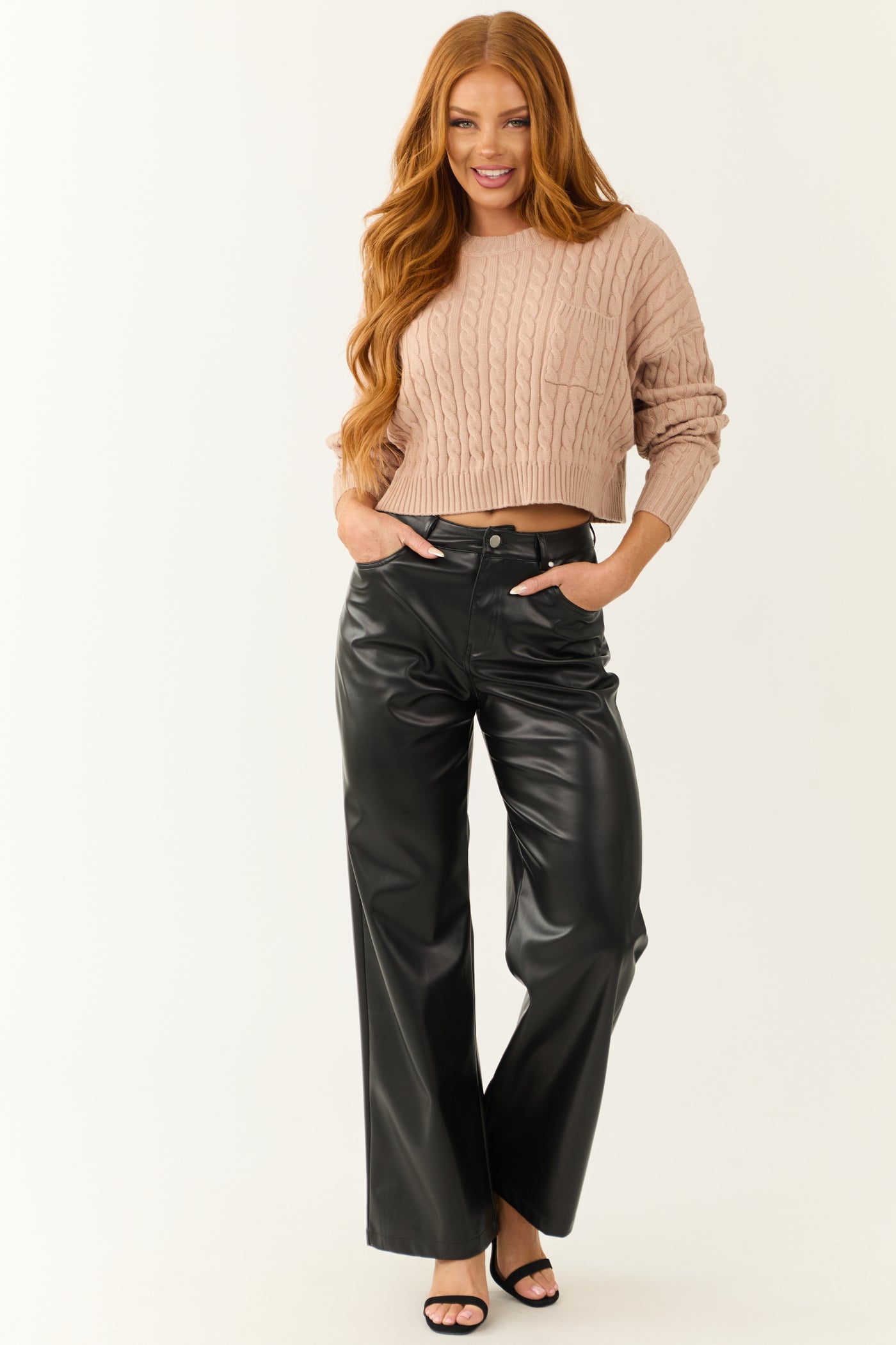 Black Faux Leather Wide Leg High Waisted Pants