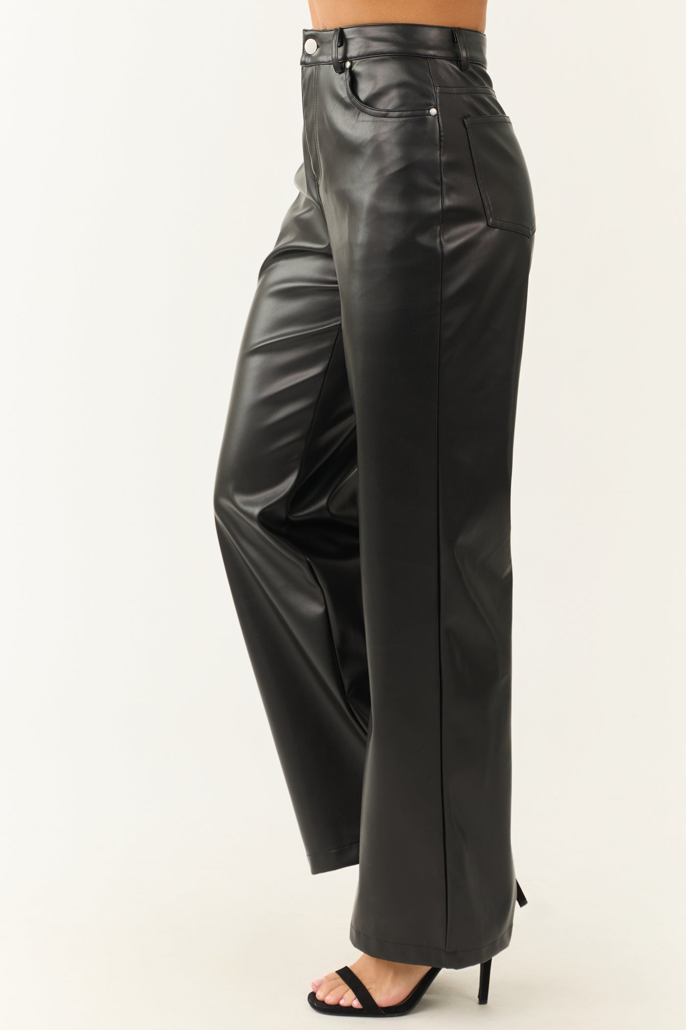 Black Faux Leather Wide Leg High Waisted Pants