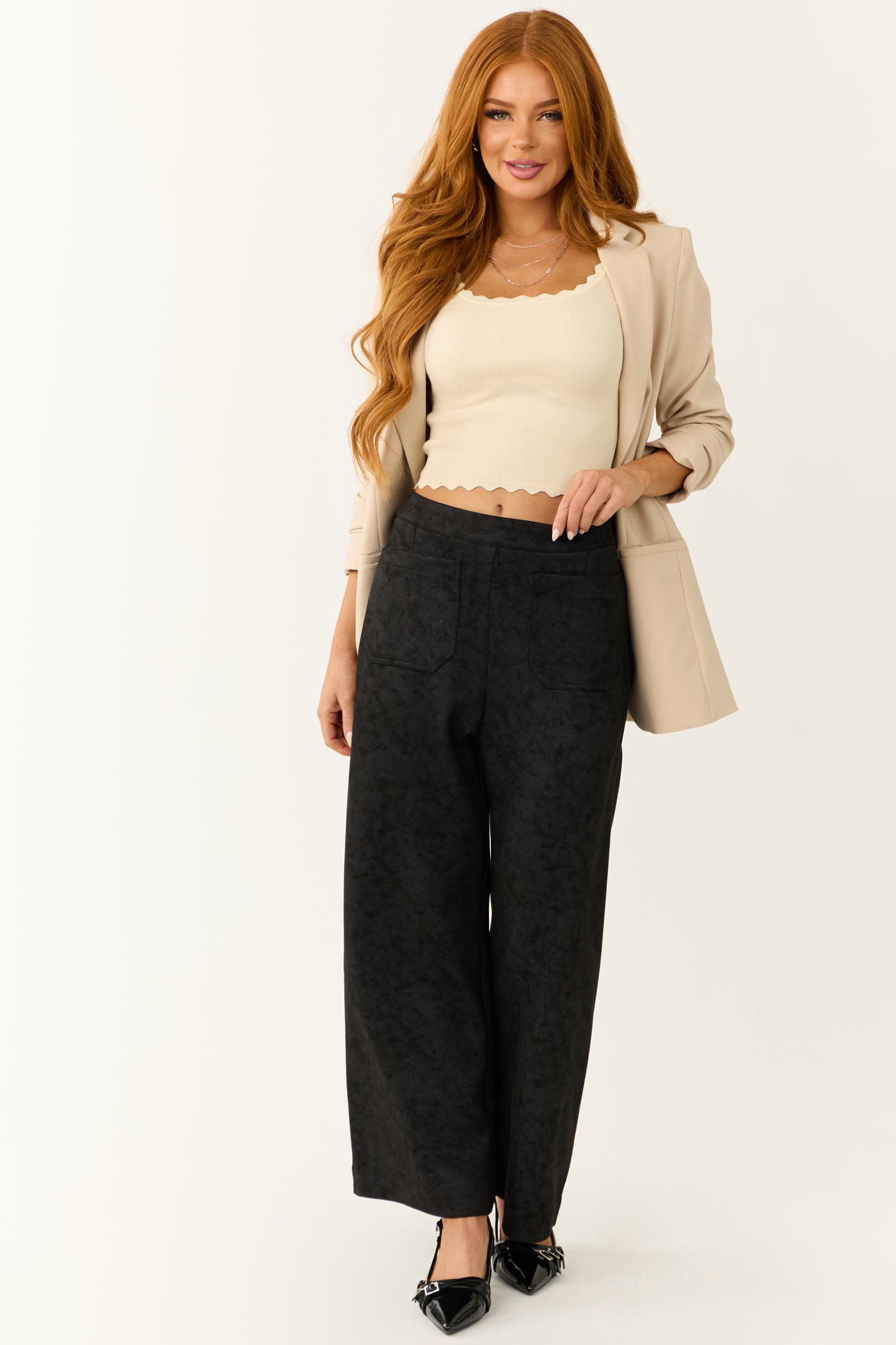 Black Faux Suede Wide Leg Pants