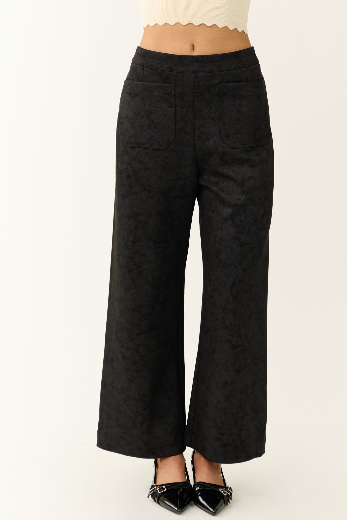 Black Faux Suede Wide Leg Pants