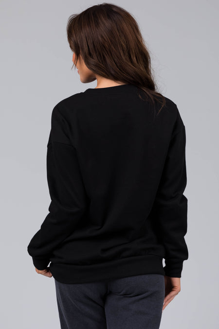 Black Fleece Lined Longline Solid Sweatshirt